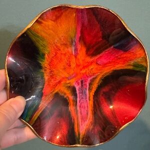 Vintage Seetusee Glass Bowl by Mayfair MCM Ruffled 6" Bowl with Leather Backing